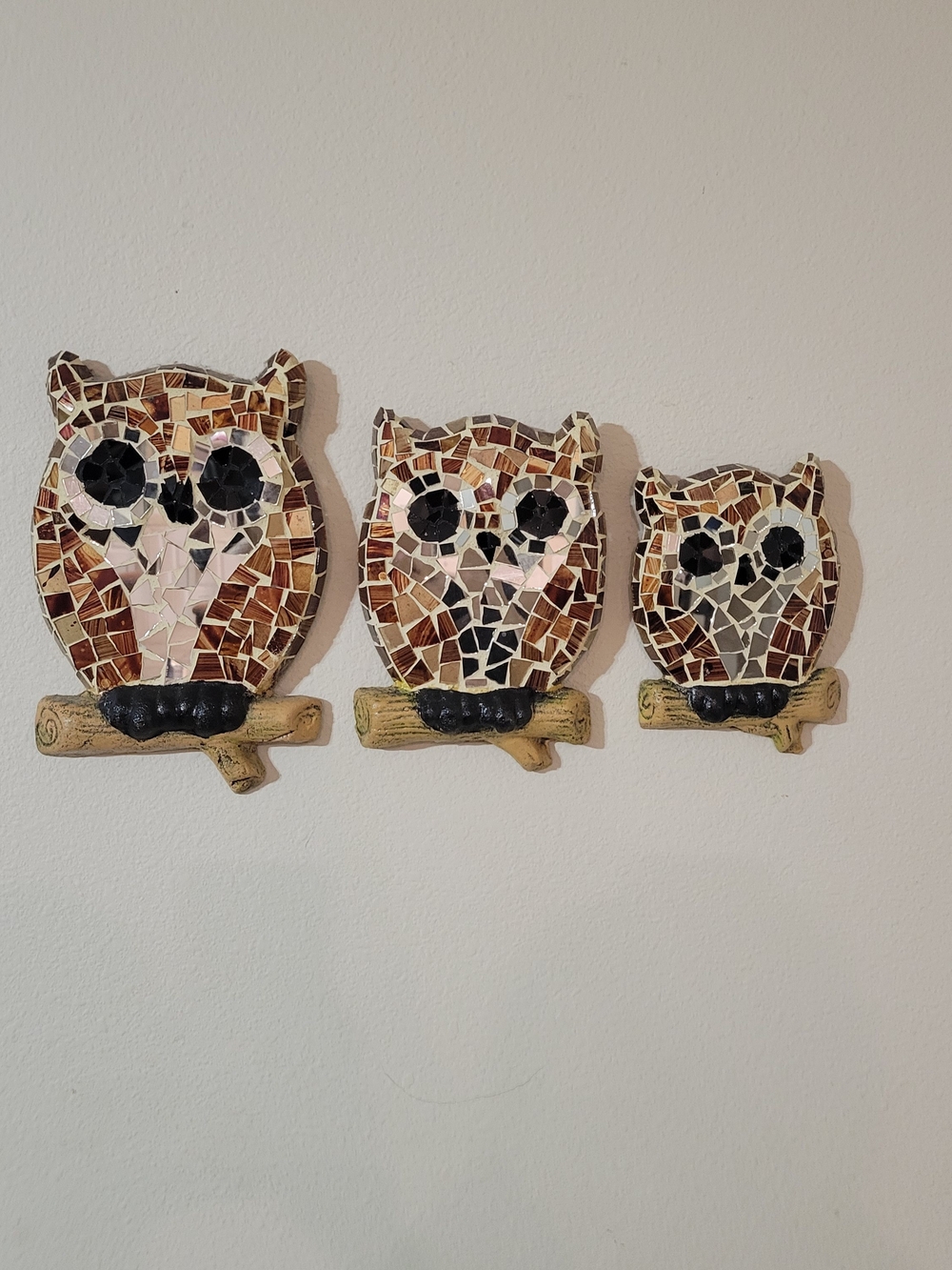 Brown Mosaic Owl Wall Décor Trio
